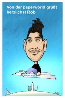 Cartoon-Style Digitaler Karikaturist Di Vino zeichnet für Paperworld Frankfurt